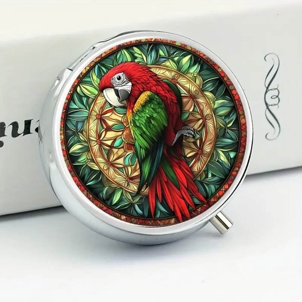 SALE -  1pc  Portable Pill Organizer with a Vibrant Parrot - Macaw